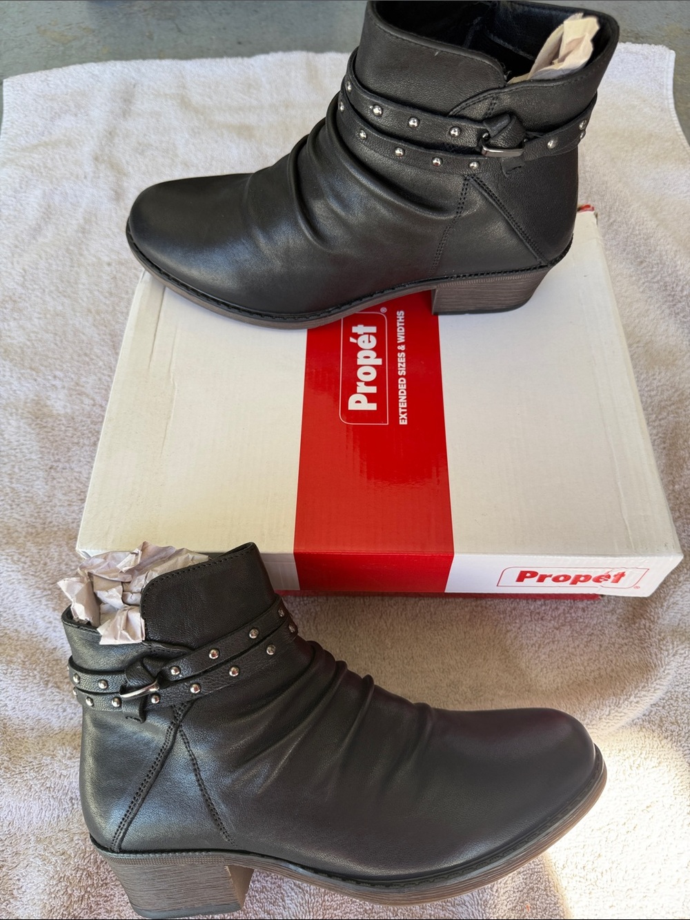 Propet Black Studded Wrap Leather Ankle Booties